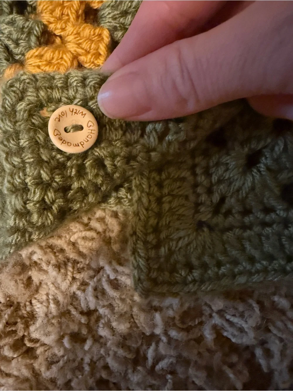 Handmade Retro Granny Square Cardigan Sweater Sage Green Toddler 12M 2T